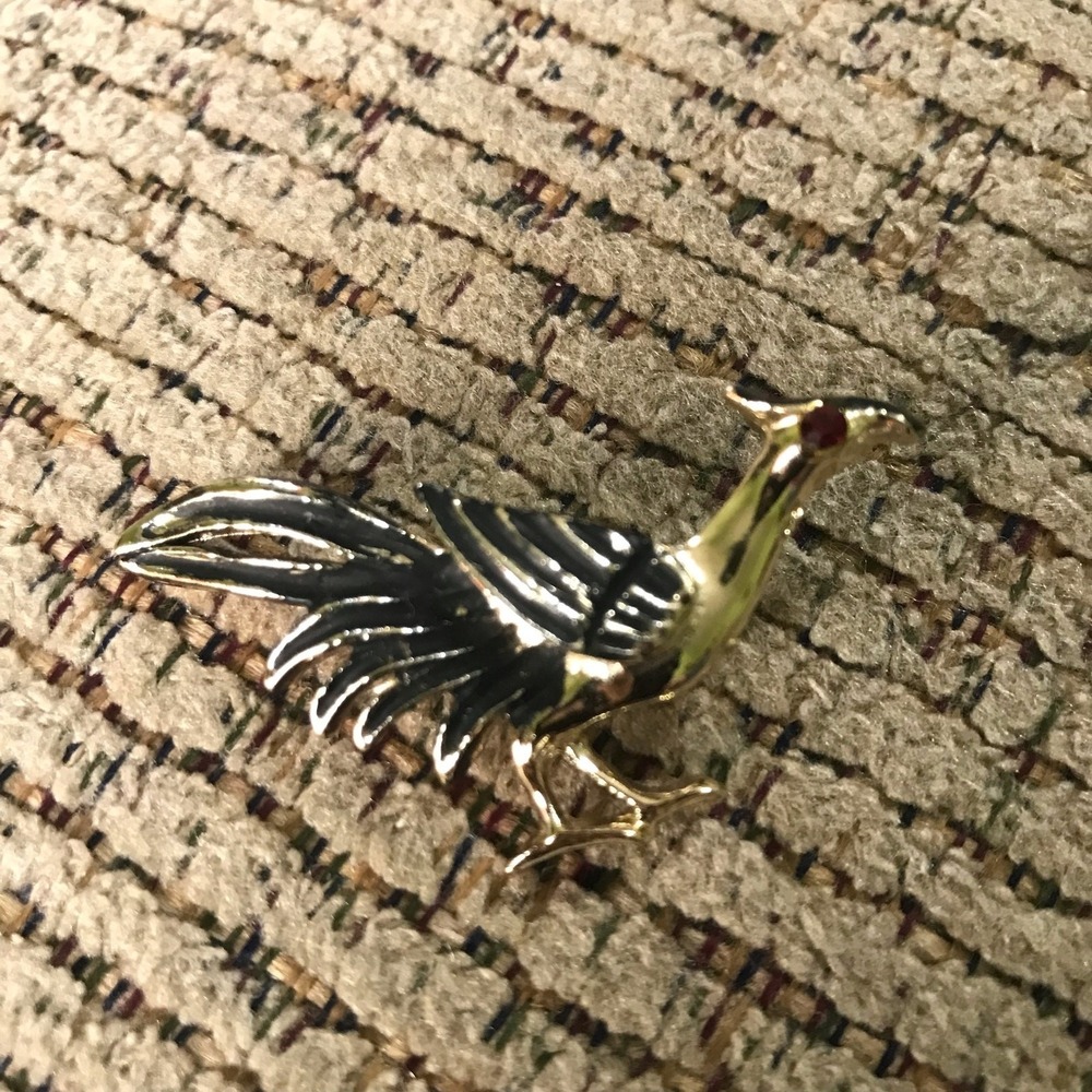 Road Runner Pheasant Pin Brooch Red Eye